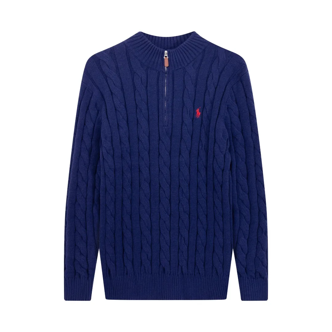 P230 RALPH LAUREN Ralph Lauren seven-color classic small label embroidered stand-collar long-sleeved half-zip knitted sweater tops for men and women seven colors Color: black white gray royal blue pink sky blue khaki code number: S M L XL material: cotton